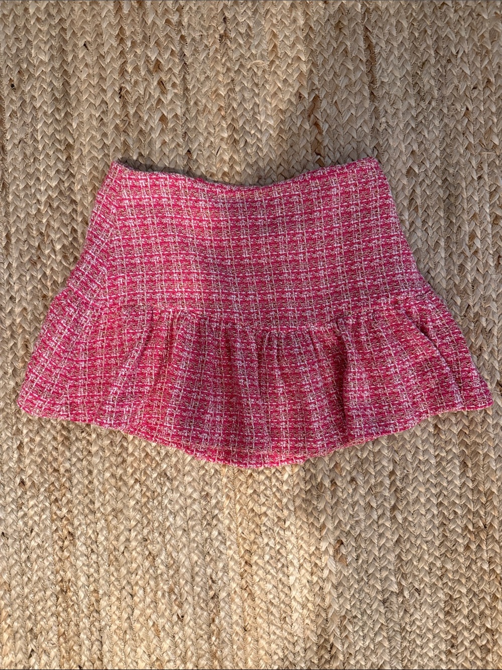 Zara Hot Pink Tweed Ruffle Mini Skirt